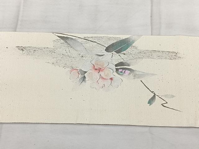 平和屋着物◎九寸名古屋帯　螺鈿箔　枝花文　銀彩　正絹　逸品　BAAX4711qw