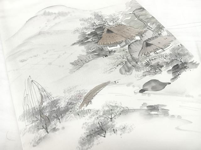平和屋着物◎塩瀬　九寸開き名古屋帯　作家物　手描き　風景文　正絹　逸品　BAAX4713qw