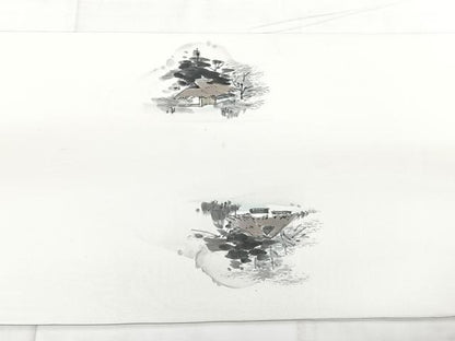 平和屋着物◎塩瀬　九寸開き名古屋帯　作家物　手描き　風景文　正絹　逸品　BAAX4713qw