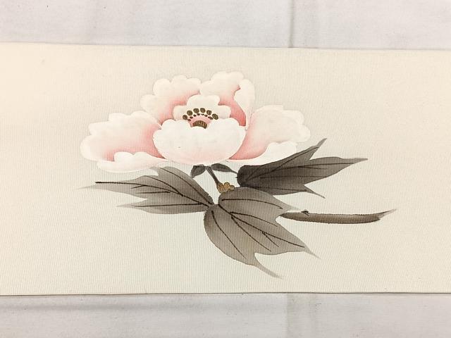 平和屋着物◎塩瀬 九寸名古屋帯 手描き 牡丹 金彩 正絹 逸品 BAAX4719qw