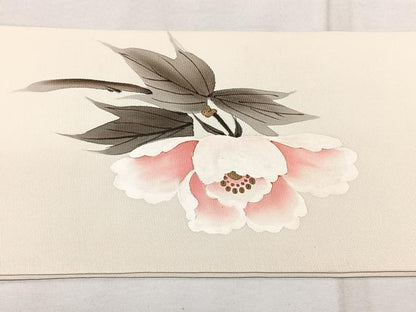 平和屋着物◎塩瀬 九寸名古屋帯 手描き 牡丹 金彩 正絹 逸品 BAAX4719qw