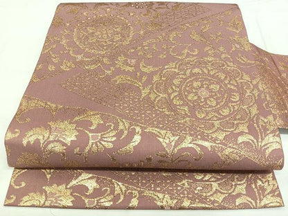 平和屋着物◎九寸名古屋帯　切嵌花文　金糸　正絹　逸品　BAAX4724qw