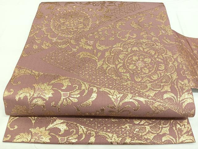 平和屋着物◎九寸名古屋帯　切嵌花文　金糸　正絹　逸品　BAAX4724qw