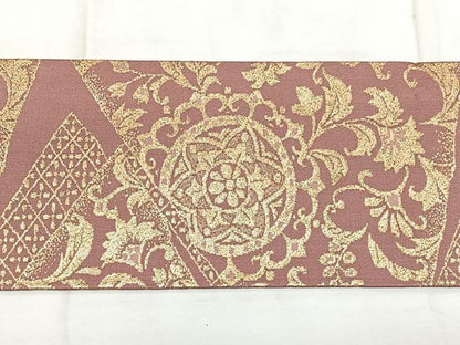 平和屋着物◎九寸名古屋帯　切嵌花文　金糸　正絹　逸品　BAAX4724qw