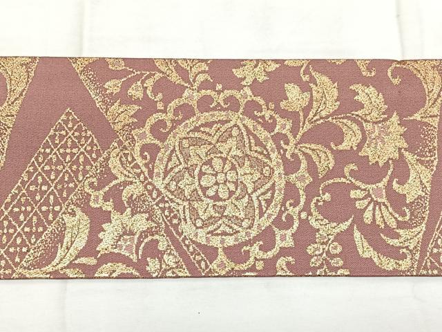平和屋着物◎九寸名古屋帯　切嵌花文　金糸　正絹　逸品　BAAX4724qw