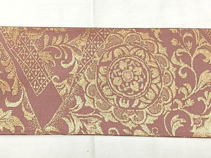 平和屋着物◎九寸名古屋帯　切嵌花文　金糸　正絹　逸品　BAAX4724qw