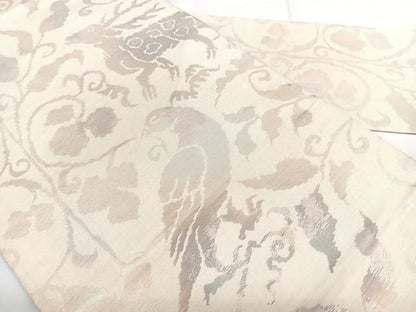 平和屋着物◎九寸名古屋帯　動物花唐草文　引箔　正絹　逸品　BAAX4725qw