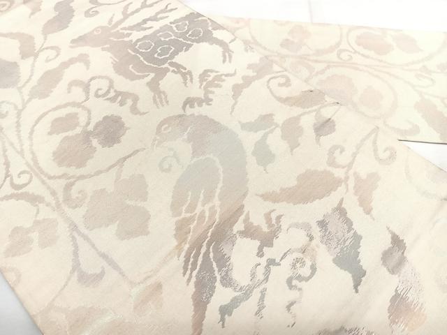 平和屋着物◎九寸名古屋帯　動物花唐草文　引箔　正絹　逸品　BAAX4725qw