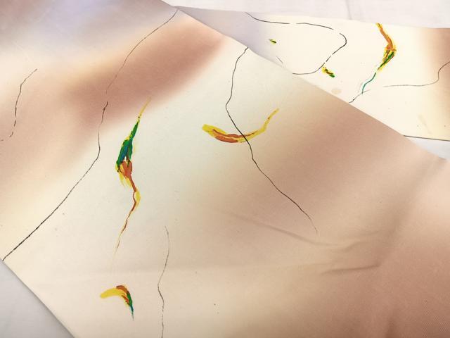 平和屋着物◎虹色創家　本郷大田子　塩瀬　九寸名古屋帯　舞葉文　正絹　逸品　BAAX4726qw