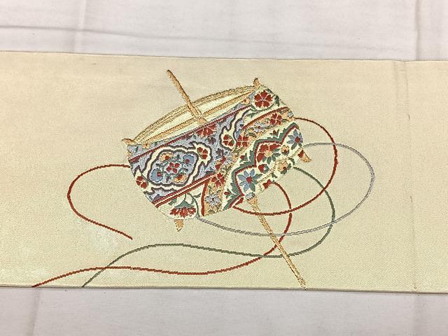 平和屋着物◎西陣 高島織物謹製 九寸名古屋帯 唐織 糸巻き文 青銅箔 金銀糸 正絹 逸品 BAAX4728qw