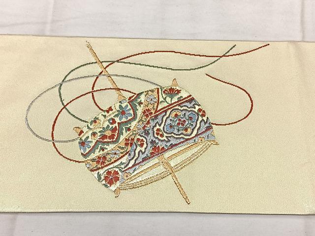 平和屋着物◎西陣 高島織物謹製 九寸名古屋帯 唐織 糸巻き文 青銅箔 金銀糸 正絹 逸品 BAAX4728qw