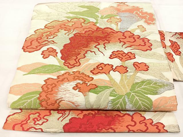 平和屋着物◎アンティーク 大正ロマン 九寸名古屋帯 唐織 草花文 金糸 正絹 逸品 BAAX4730qw