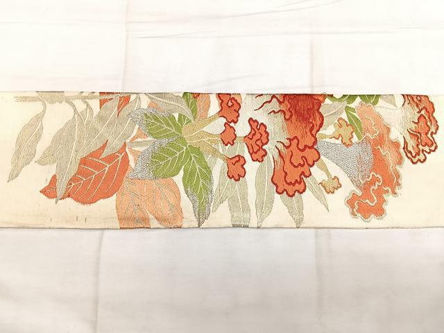 平和屋着物◎アンティーク 大正ロマン 九寸名古屋帯 唐織 草花文 金糸 正絹 逸品 BAAX4730qw