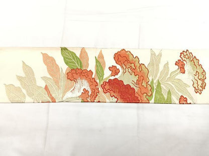 平和屋着物◎アンティーク 大正ロマン 九寸名古屋帯 唐織 草花文 金糸 正絹 逸品 BAAX4730qw