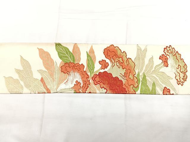 平和屋着物◎アンティーク 大正ロマン 九寸名古屋帯 唐織 草花文 金糸 正絹 逸品 BAAX4730qw