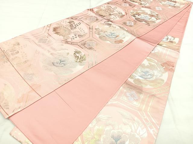 平和屋着物◎六通柄袋帯　蜀江花文　引箔　正絹　逸品　BAAX4741qw