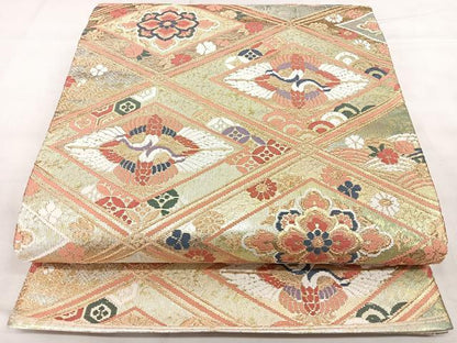 平和屋着物◎六通柄袋帯 唐織 天井花鳥文 金糸 引箔 正絹 逸品 BAAX4755qw
