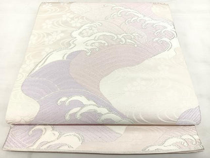 平和屋着物◎六通柄袋帯　唐織　立波文　銀糸　正絹　逸品　BAAX4760qw