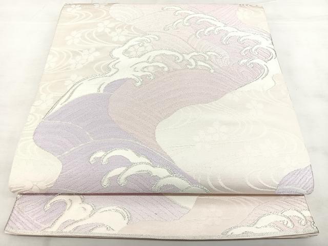平和屋着物◎六通柄袋帯　唐織　立波文　銀糸　正絹　逸品　BAAX4760qw