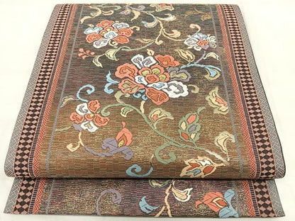 平和屋着物◎六通柄袋帯　唐織　花唐草文　金糸　正絹　逸品　BAAX4761qw