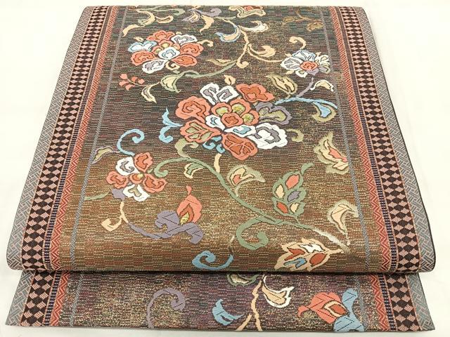 平和屋着物◎六通柄袋帯　唐織　花唐草文　金糸　正絹　逸品　BAAX4761qw