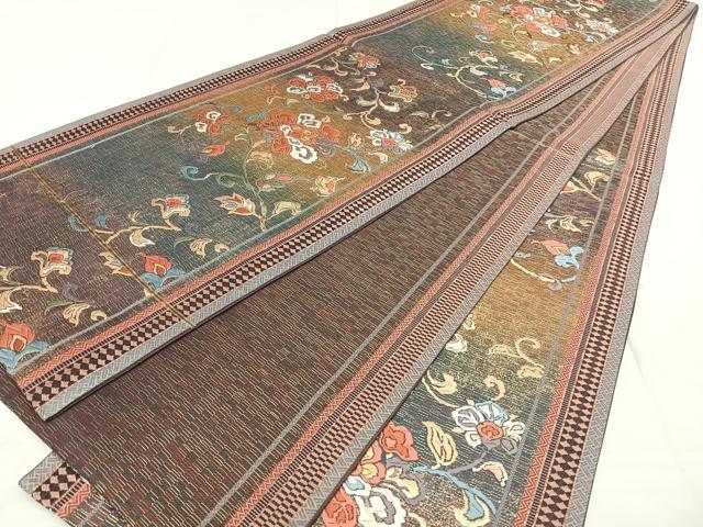 平和屋着物◎六通柄袋帯　唐織　花唐草文　金糸　正絹　逸品　BAAX4761qw