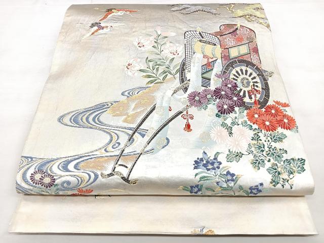 平和屋着物◎六通柄袋帯　御所の庭　銀錫錦　金銀糸　引箔　正絹　逸品　BAAX4764qw