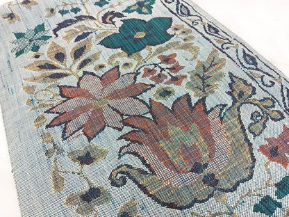 平和屋着物◎八寸名古屋帯　紬地　花唐草文　正絹　逸品　BAAX4768qw