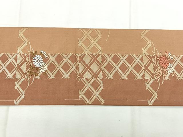 平和屋着物◎九寸名古屋帯　本唐織　格子花文　金糸　正絹　逸品　BAAX4779qw