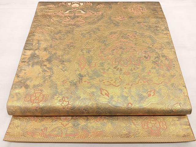 平和屋着物◎西陣　服部織物謹製　六通柄袋帯　花鳥文　こはく錦　手工芸　金糸　引箔　正絹　逸品　BAAX4781qw