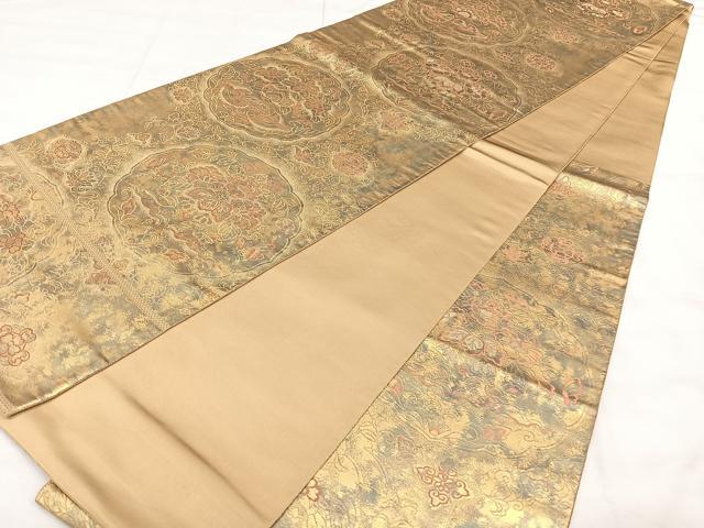 平和屋着物◎西陣　服部織物謹製　六通柄袋帯　花鳥文　こはく錦　手工芸　金糸　引箔　正絹　逸品　BAAX4781qw