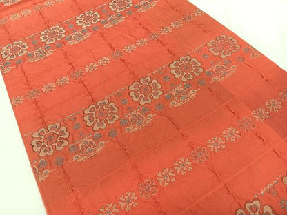 平和屋着物◎全通柄袋帯　ふくれ織　格子花文　金糸　正絹　逸品　BAAX4783qw