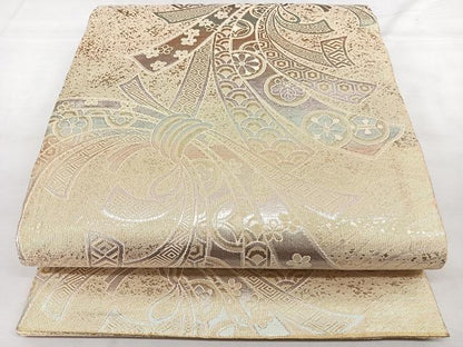 平和屋着物◎佐賀錦　六通柄袋帯　束ね熨斗文　金糸　正絹　逸品　BAAX4784qw