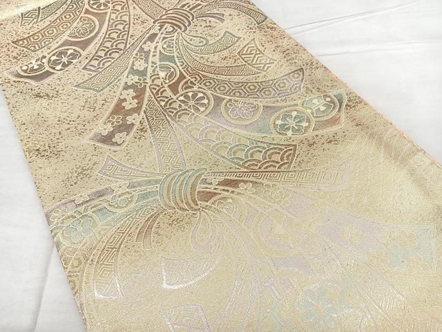 平和屋着物◎佐賀錦　六通柄袋帯　束ね熨斗文　金糸　正絹　逸品　BAAX4784qw