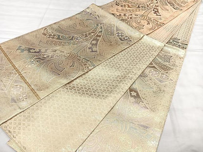 平和屋着物◎佐賀錦　六通柄袋帯　束ね熨斗文　金糸　正絹　逸品　BAAX4784qw