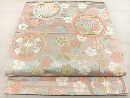 平和屋着物◎六通柄袋帯　唐織　花蝶丸文　金糸　引箔　正絹　逸品　BAAX4786qw