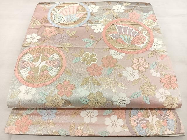 平和屋着物◎六通柄袋帯　唐織　花蝶丸文　金糸　引箔　正絹　逸品　BAAX4786qw