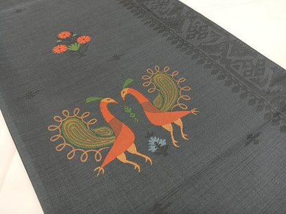 平和屋着物◎六通柄袋帯　茶香美　花鳥文　正絹　逸品　BAAX4787qw