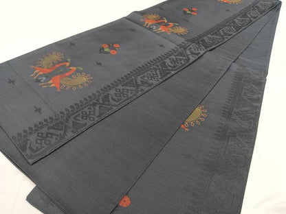 平和屋着物◎六通柄袋帯　茶香美　花鳥文　正絹　逸品　BAAX4787qw