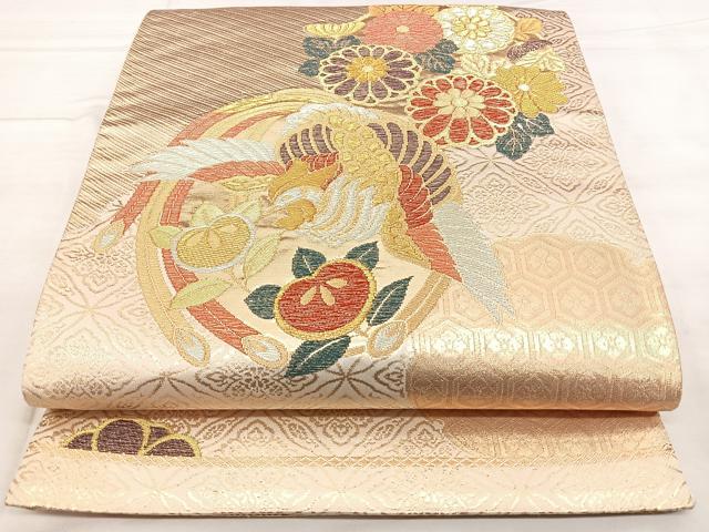 平和屋着物◎六通柄袋帯　唐織　花鳥丸文　金銀糸　引箔　正絹　逸品　BAAX4788qw