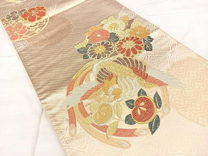 平和屋着物◎六通柄袋帯　唐織　花鳥丸文　金銀糸　引箔　正絹　逸品　BAAX4788qw