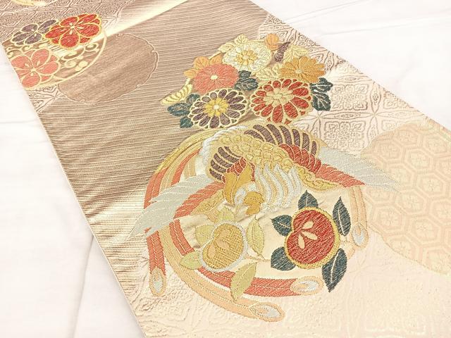 平和屋着物◎六通柄袋帯　唐織　花鳥丸文　金銀糸　引箔　正絹　逸品　BAAX4788qw