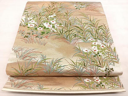 平和屋着物◎六通柄袋帯　唐織　遠山草木　金糸　引箔　正絹　逸品　BAAX4790qw