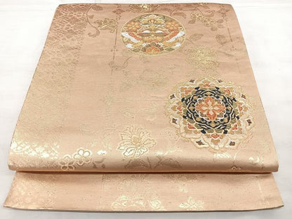 平和屋着物◎六通柄袋帯　唐織　正倉院花鳥文　金銀糸　引箔　正絹　逸品　BAAX4793qw