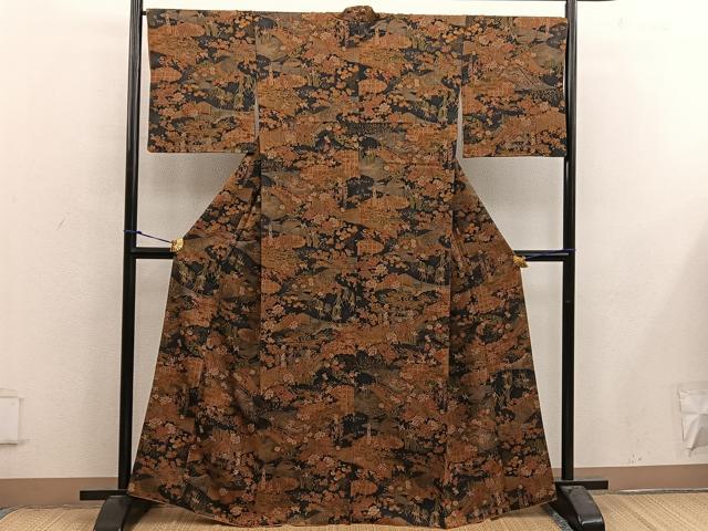 平和屋着物■上質な小紋　渡橋花文　やまと誂製　正絹　逸品　BAAX4801mz