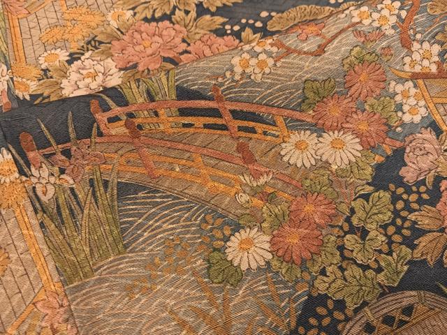 平和屋着物■上質な小紋　渡橋花文　やまと誂製　正絹　逸品　BAAX4801mz