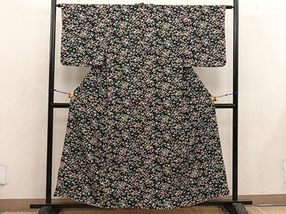 平和屋着物■上質な小紋 草花文 黒地 正絹 逸品 BAAX4805mz