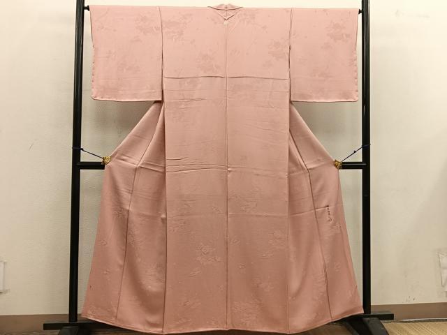 平和屋着物■上質な色無地 作家物 草花地紋 宍色 正絹 逸品 BAAX4810mz