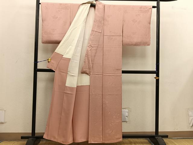 平和屋着物■上質な色無地 作家物 草花地紋 宍色 正絹 逸品 BAAX4810mz