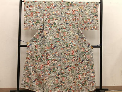 平和屋着物■上質な小紋　型染め　流水亀甲花文　正絹　逸品　BAAX4817mz